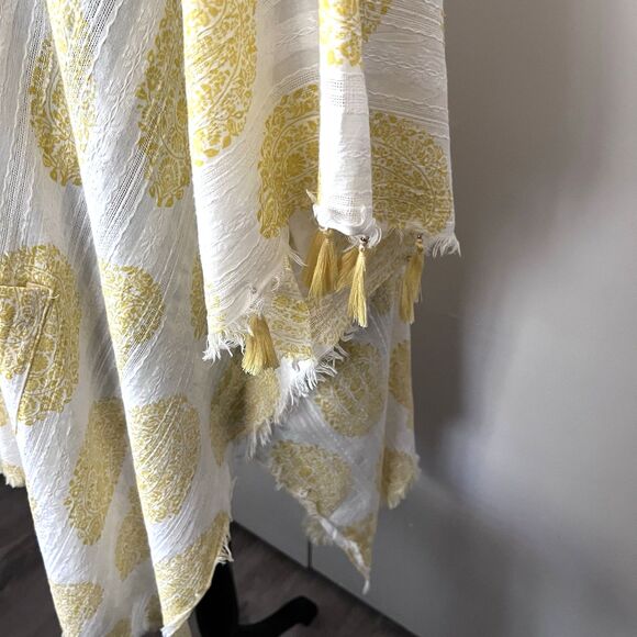 Vince Camuto Wm's Butter Yellow Flowy Kimono Open Front Fringe Cardigan OS Wrap - Picture 4 of 7